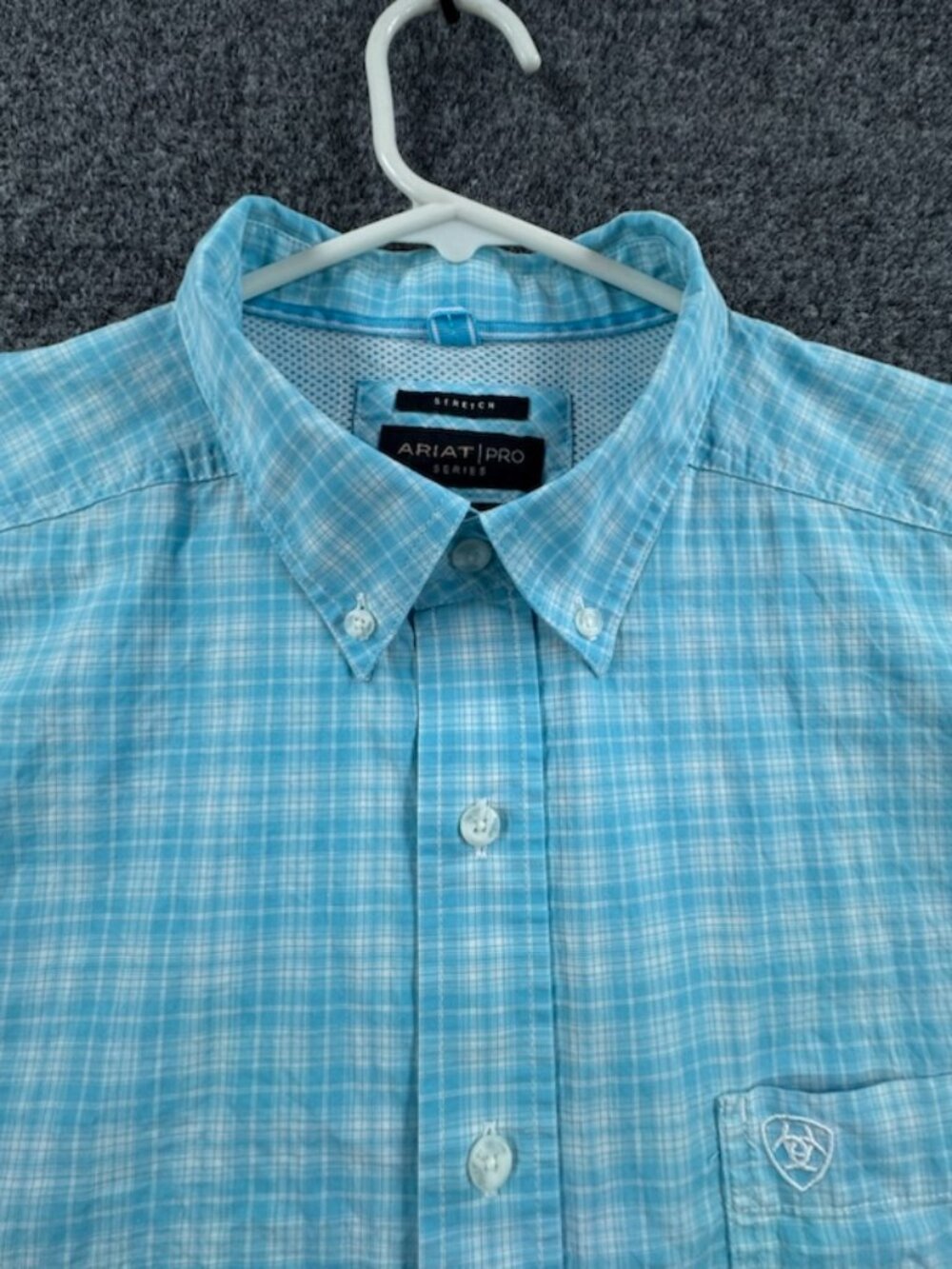 Ariat Stretch Pro Series Button-Down Logo Blue White Short Sleeve 2XL Cowboy